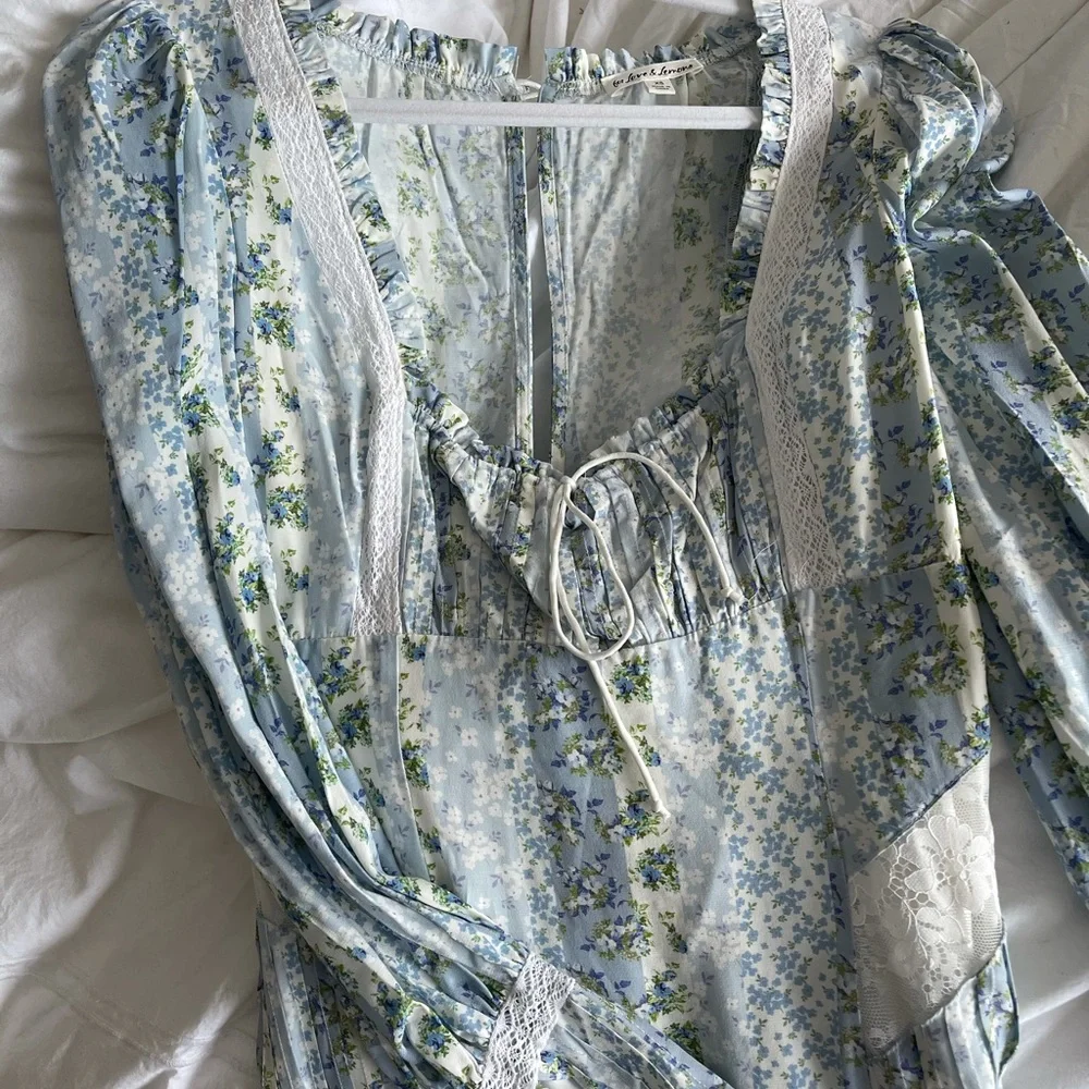 For Love & Lemons Blue Floral Puff-Sleeve Mini Dress - Picture 5 of 8